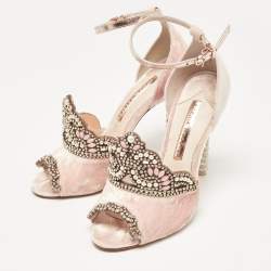 Pre Owned Sophia Webster Pink Leather and Velvet Royalty Ankle Strap Sandals Size 36