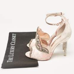 Pre Owned Sophia Webster Pink Leather and Velvet Royalty Ankle Strap Sandals Size 36
