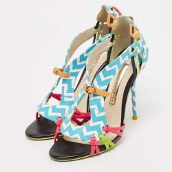 Sophia Webster Multicolor Zig Zag Print Leather Ankle Strap Sandals Size 36