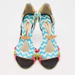 Sophia Webster Multicolor Zig Zag Print Leather Ankle Strap Sandals Size 36