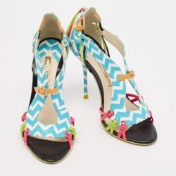 Sophia Webster Multicolor Zig Zag Print Leather Ankle Strap Sandals Size 36