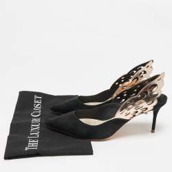Sophia Webster Black/Metallic Bronze Suede And Leather Angelo Slingback Pumps Size 39.5  