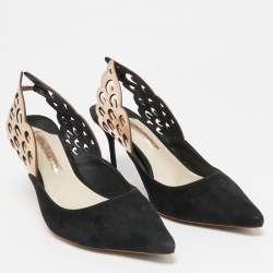 Sophia Webster Black/Metallic Bronze Suede And Leather Angelo Slingback Pumps Size 39.5  