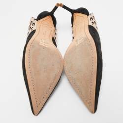 Sophia Webster Black/Metallic Bronze Suede And Leather Angelo Slingback Pumps Size 39.5  