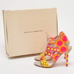 Sophia Webster Multicolor Round Cut Out Patent Leather Beaded Heel Sandals Size 37.5