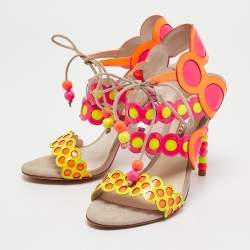 Sophia Webster Multicolor Round Cut Out Patent Leather Beaded Heel Sandals Size 37.5