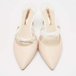 Sophia Webster Beige/White Leather Bow Mules Size 38