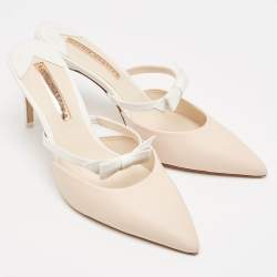 Sophia Webster Beige/White Leather Bow Mules Size 38