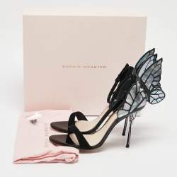 Pre Owned Sophia Webster Black Iridescent Leather Chiara Butterfly Sandals Size 38