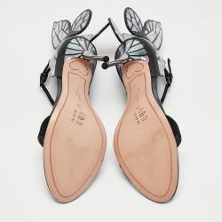 Pre Owned Sophia Webster Black Iridescent Leather Chiara Butterfly Sandals Size 38
