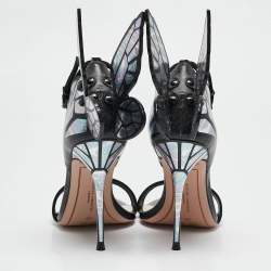 Pre Owned Sophia Webster Black Iridescent Leather Chiara Butterfly Sandals Size 38