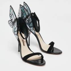 Pre Owned Sophia Webster Black Iridescent Leather Chiara Butterfly Sandals Size 38