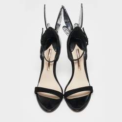 Pre Owned Sophia Webster Black Iridescent Leather Chiara Butterfly Sandals Size 38