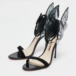 Pre Owned Sophia Webster Black Iridescent Leather Chiara Butterfly Sandals Size 38