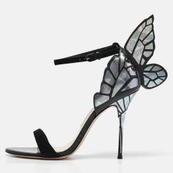 Pre Owned Sophia Webster Black Iridescent Leather Chiara Butterfly Sandals Size 38