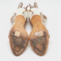 Pre Owned Sophia Webster Metallic Gold/White Leather Evangeline Ankle Strap Sandals Size 37