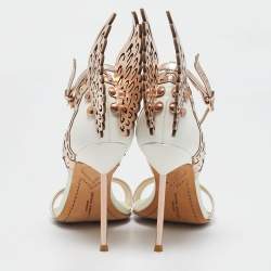 Pre Owned Sophia Webster Metallic Gold/White Leather Evangeline Ankle Strap Sandals Size 37
