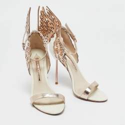 Pre Owned Sophia Webster Metallic Gold/White Leather Evangeline Ankle Strap Sandals Size 37