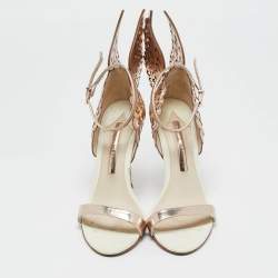 Pre Owned Sophia Webster Metallic Gold/White Leather Evangeline Ankle Strap Sandals Size 37