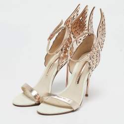 Pre Owned Sophia Webster Metallic Gold/White Leather Evangeline Ankle Strap Sandals Size 37