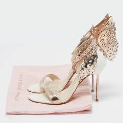 Pre Owned Sophia Webster Metallic Gold/White Leather Evangeline Ankle Strap Sandals Size 37