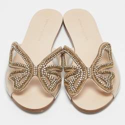 Pre Owned Sophia Webster Transparent PVC Madame Crystal Embellished Slide Flats Size 38
