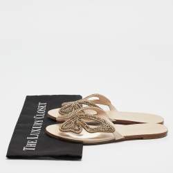 Pre Owned Sophia Webster Transparent PVC Madame Crystal Embellished Slide Flats Size 38