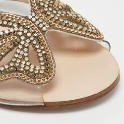 Pre Owned Sophia Webster Transparent PVC Madame Crystal Embellished Slide Flats Size 38