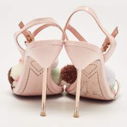 Sophia Webster Pink Patent Leather Layla Pom Pom Embellished T Strap Sandals Size 38