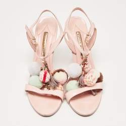Sophia Webster Pink Patent Leather Layla Pom Pom Embellished T Strap Sandals Size 38