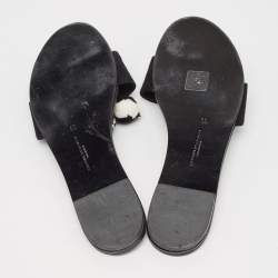 Sophia Webster Black Suede Jada Pom Pom Slide Flats Size 38