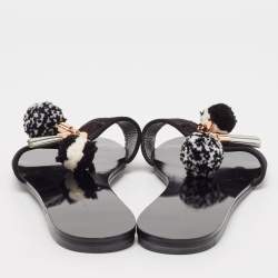 Sophia Webster Black Suede Jada Pom Pom Slide Flats Size 38
