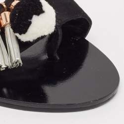 Sophia Webster Black Suede Jada Pom Pom Slide Flats Size 38