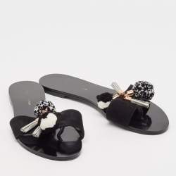 Sophia Webster Black Suede Jada Pom Pom Slide Flats Size 38
