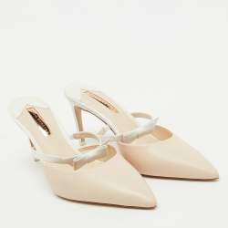 Sophia Webster Beige/White Leather Pointed Toe Mules Size 41