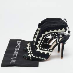 Sophia Webster Black/White Suede and Leather Riko Cut Out Ankle Sandals Size 38.5