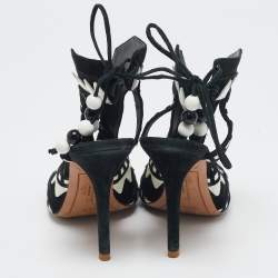 Sophia Webster Black/White Suede and Leather Riko Cut Out Ankle Sandals Size 38.5