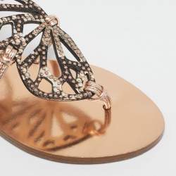 Sophia Webster Rose Gold/Black Leather Studded Butterfly Flat Sandals Size 36.5