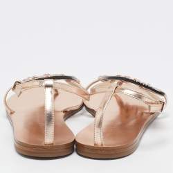 Sophia Webster Rose Gold/Black Leather Studded Butterfly Flat Sandals Size 36.5