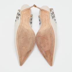 Pre Owned Sophia Webster White/Silver Leather Angel Wing Slingback Pumps Size 41