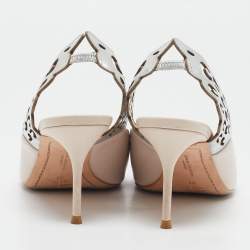 Pre Owned Sophia Webster White/Silver Leather Angel Wing Slingback Pumps Size 41