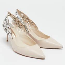 Pre Owned Sophia Webster White/Silver Leather Angel Wing Slingback Pumps Size 41