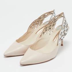 Pre Owned Sophia Webster White/Silver Leather Angel Wing Slingback Pumps Size 41