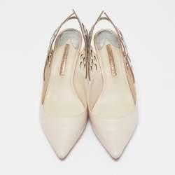 Pre Owned Sophia Webster White/Silver Leather Angel Wing Slingback Pumps Size 41