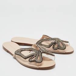 Sophia Webster Transparent PVC Crystal Embellished Madame Butterfly Flat Sandals Size 40