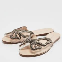 Sophia Webster Transparent PVC Crystal Embellished Madame Butterfly Flat Sandals Size 40