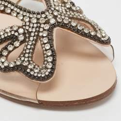 Sophia Webster Transparent PVC Crystal Embellished Madame Butterfly Flat Sandals Size 40