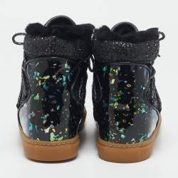 Pre Owned Sophia Webster Black Patent Leather and Glitter Snow Boots Size 39