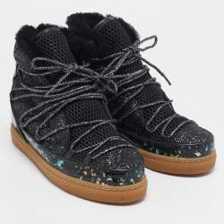 Pre Owned Sophia Webster Black Patent Leather and Glitter Snow Boots Size 39