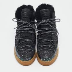 Pre Owned Sophia Webster Black Patent Leather and Glitter Snow Boots Size 39